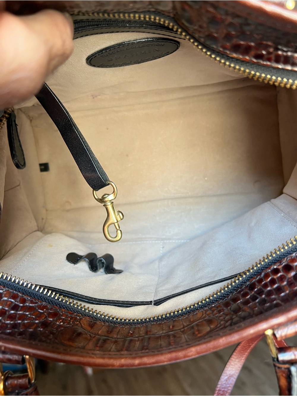 Vintage Brahmin Tuscan Addison Satchel Bag Black & Croc Leather (Excellent) - Picture 11 of 16